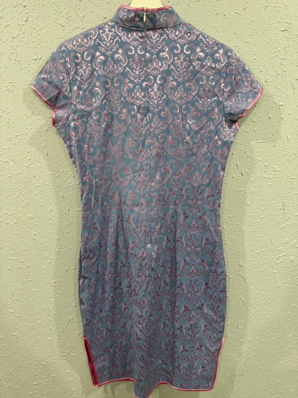Lavender Midi Cheongsam Dress with‎ Pink Trim Y2K Style